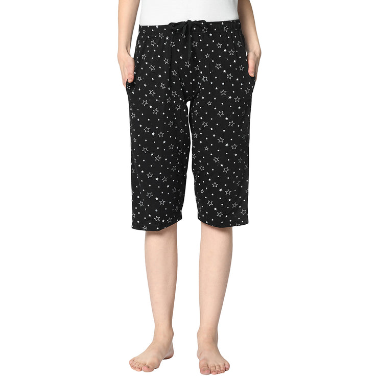 Mack Jonney Black 3/4th Capri For Women's
