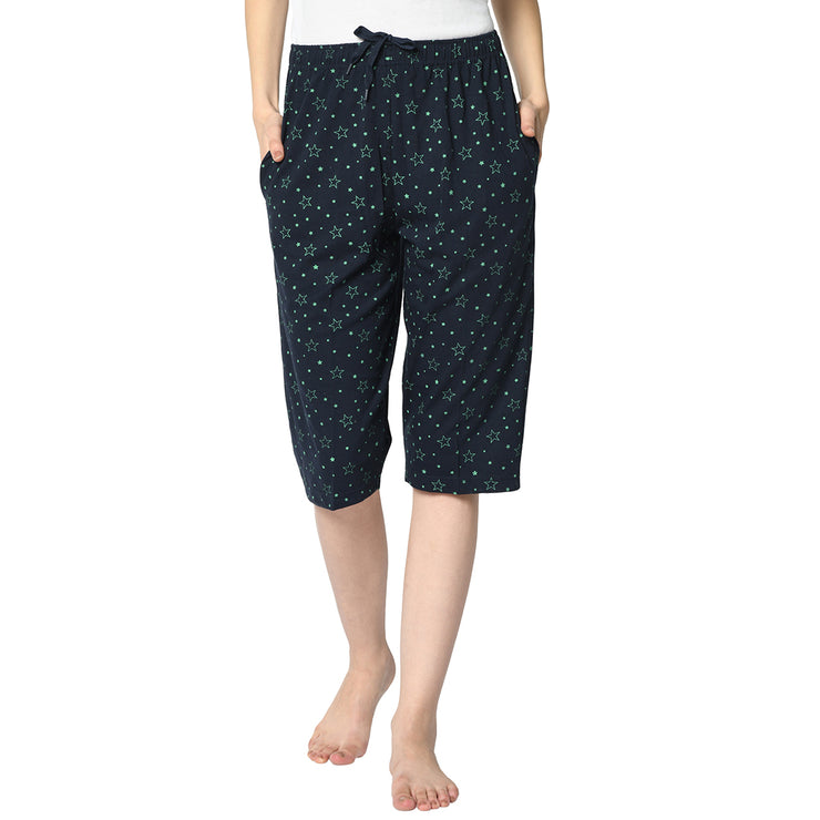Mack Jonney Blue 3/4th Capri For Women's