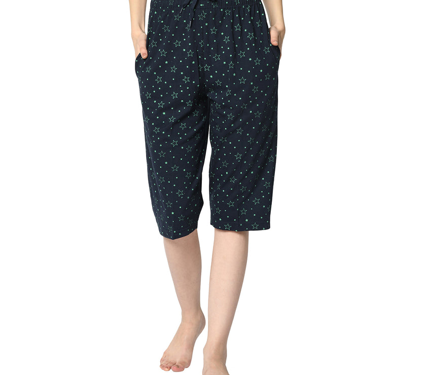 Mack Jonney Blue 3/4th Capri For Women's