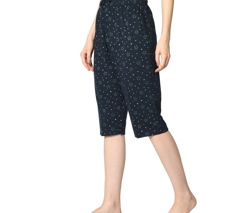 Mack Jonney Blue 3/4th Capri For Women's