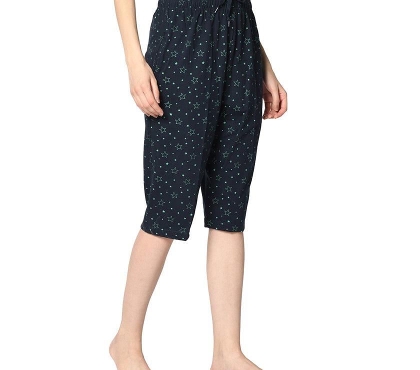 Mack Jonney Blue 3/4th Capri For Women's