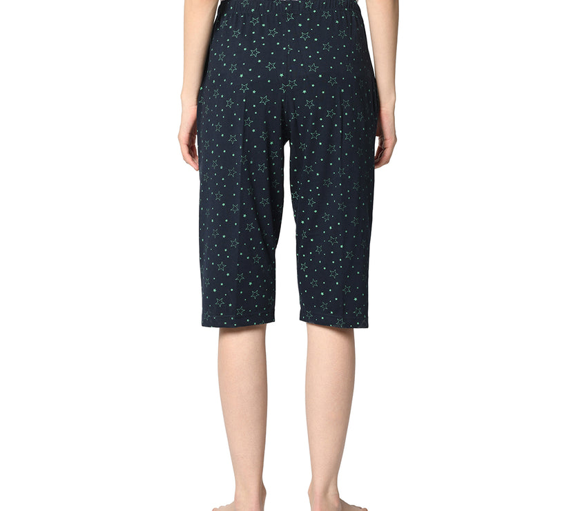 Mack Jonney Blue 3/4th Capri For Women's