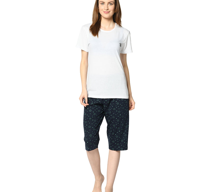 Mack Jonney Blue 3/4th Capri For Women's