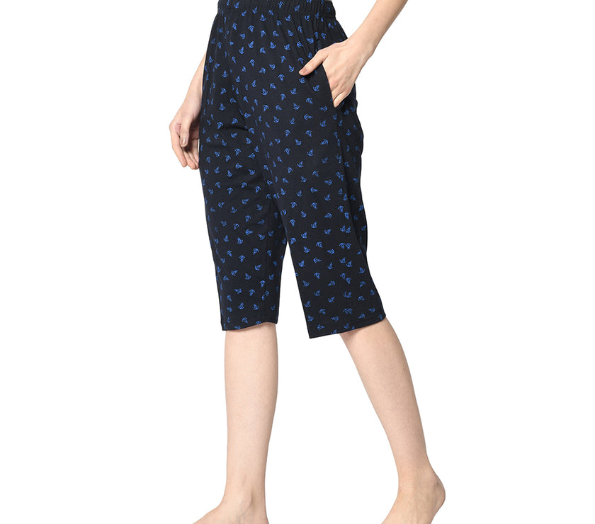Mack Jonney Dark Blue 3/4th Capri For Women's