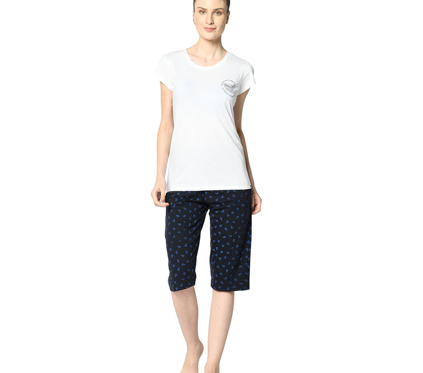 Mack Jonney Dark Blue 3/4th Capri For Women's