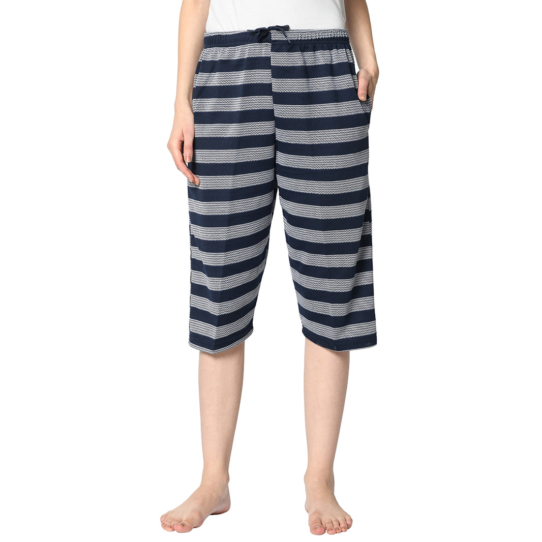 Mack Jonney Blue 3/4th Capri For Women's