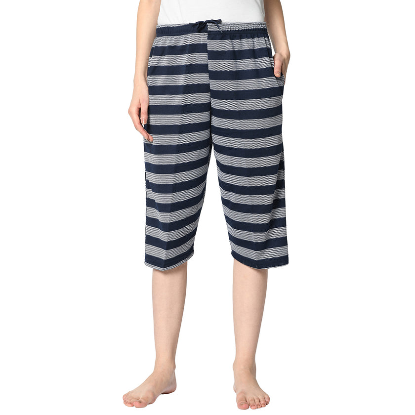 Mack Jonney Blue 3/4th Capri For Women's