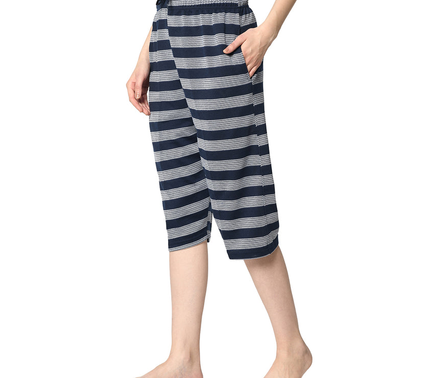Mack Jonney Blue 3/4th Capri For Women's