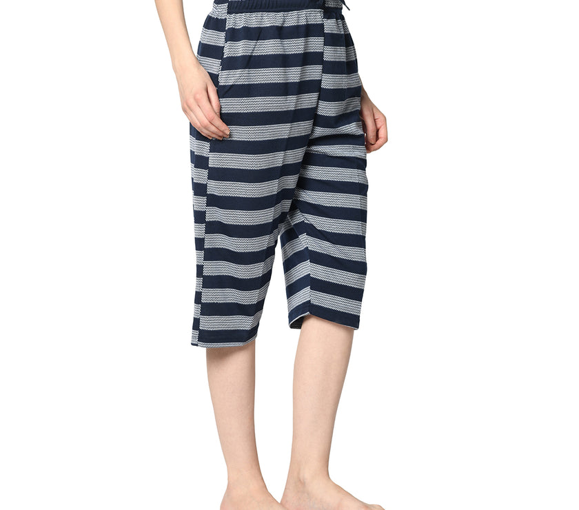 Mack Jonney Blue 3/4th Capri For Women's