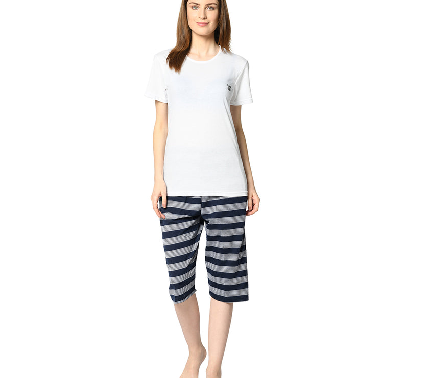 Mack Jonney Blue 3/4th Capri For Women's
