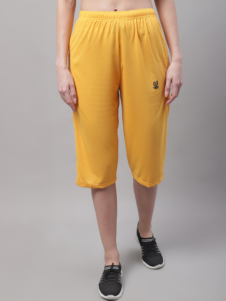 Mack Jonney Yellow Regular fit Cotton Capri for Women