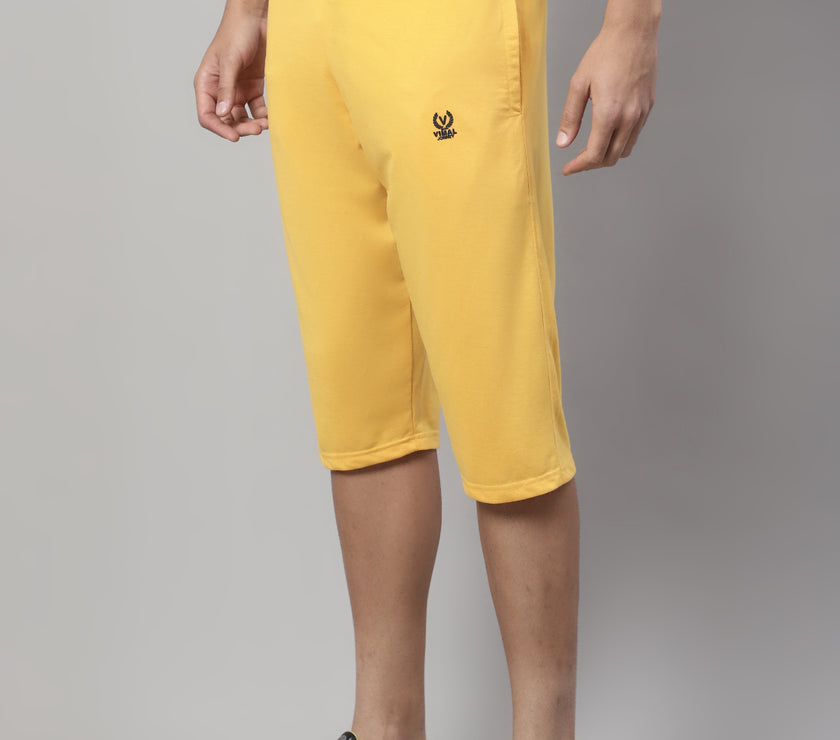 Mack Jonney Yellow Regular fit Cotton Capri for Men