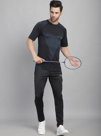 Mack Jonney Solid Black Round Neck Polyester Lycra Half sleeves Tshirt For Men