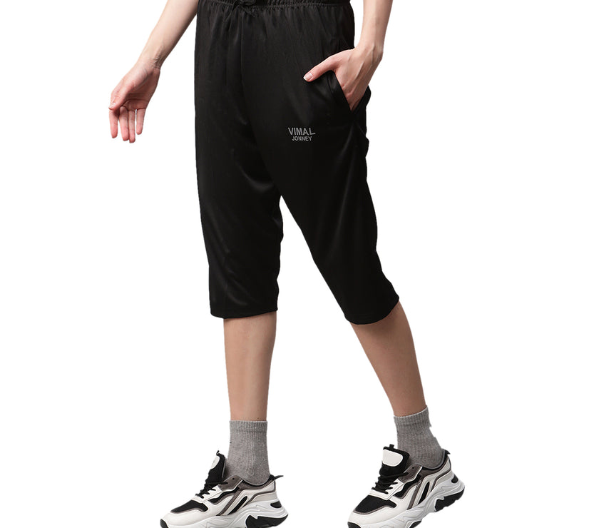 Mack Jonney Dryfit Solid Black Capri for Women