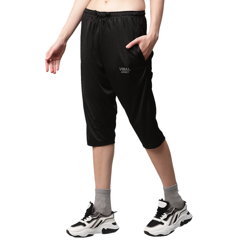 Mack Jonney Dryfit Solid Black Capri for Women