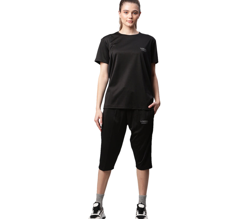Mack Jonney Dryfit Solid Black Capri for Women