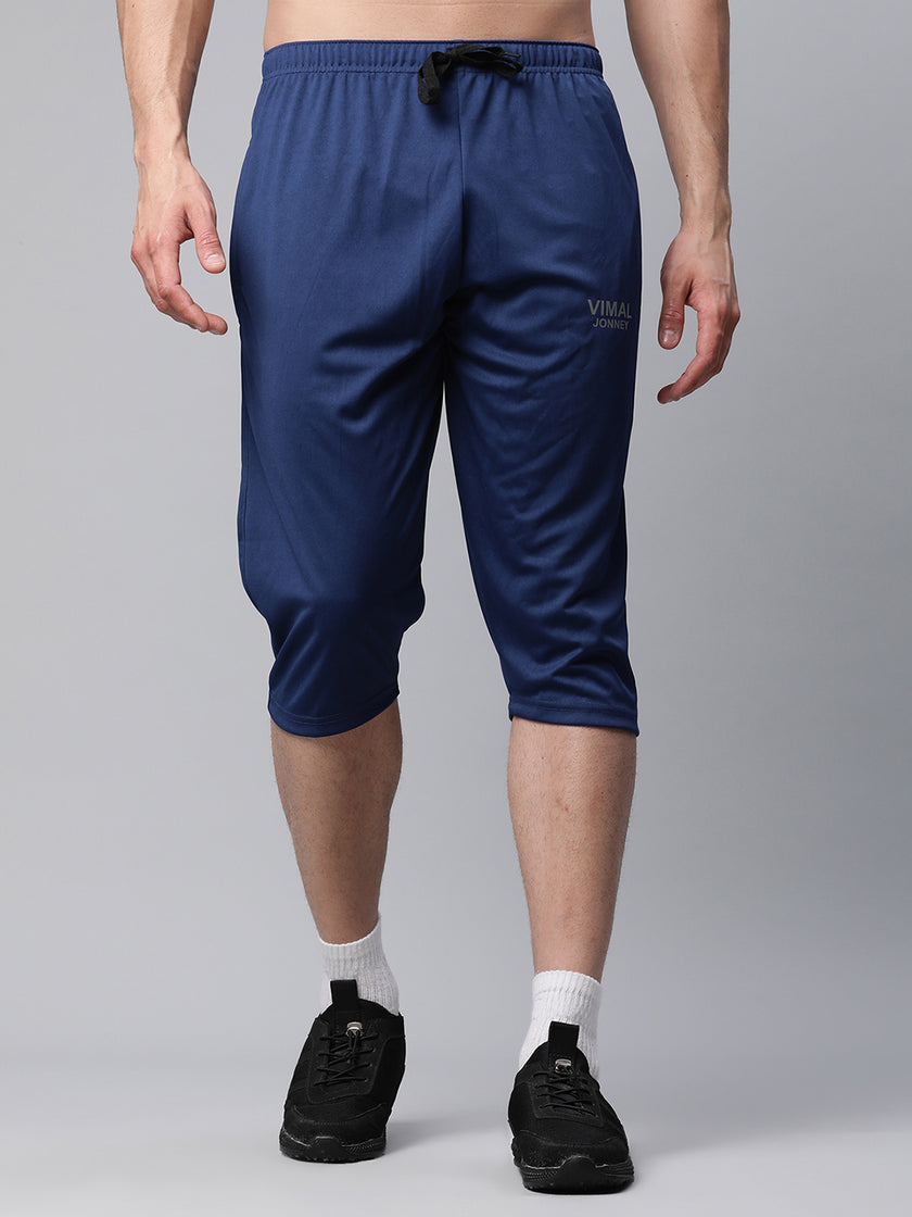 Mack Jonney Dryfit Solid Blue 3/4th Capri for Men