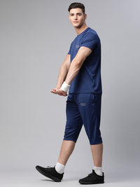 Mack Jonney Dryfit Solid Blue 3/4th Capri for Men