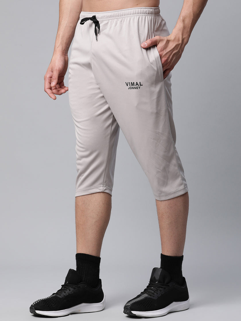 Mack Jonney Dryfit Solid Light Grey 3/4th Capri for Men