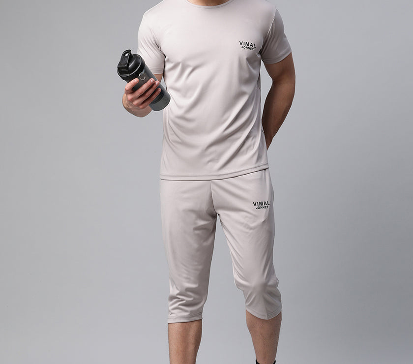 Mack Jonney Dryfit Solid Light Grey 3/4th Capri for Men