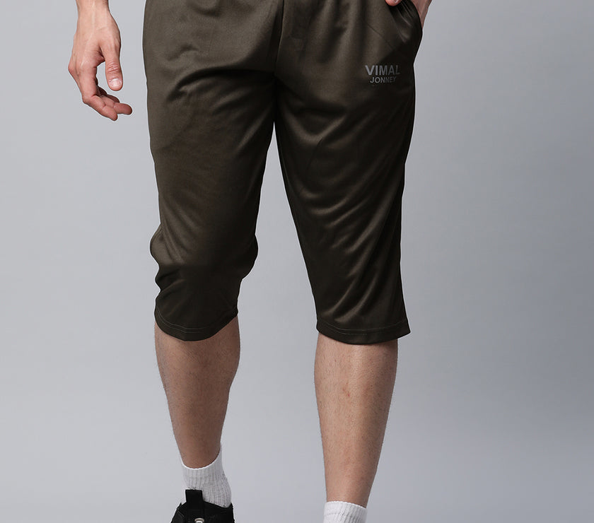 Mack Jonney Dryfit Solid Olive 3/4th Capri for Men