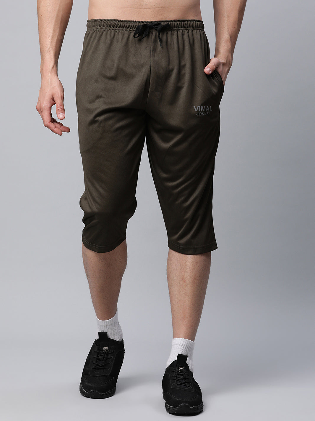 Mack Jonney Dryfit Solid Olive 3/4th Capri for Men