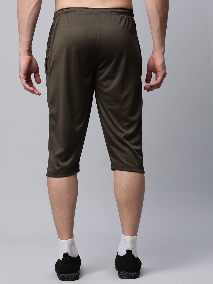 Mack Jonney Dryfit Solid Olive 3/4th Capri for Men