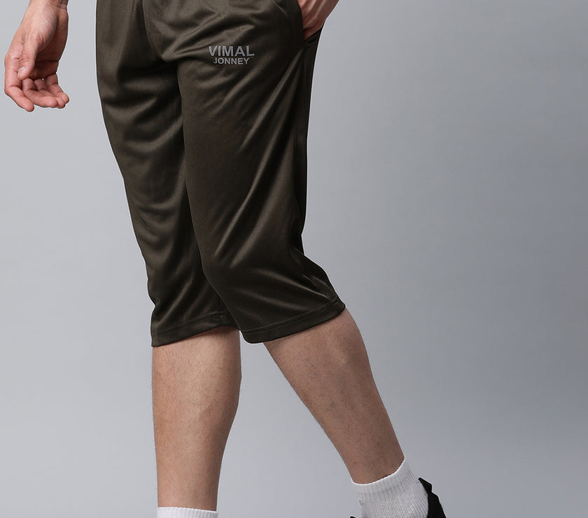 Mack Jonney Dryfit Solid Olive 3/4th Capri for Men