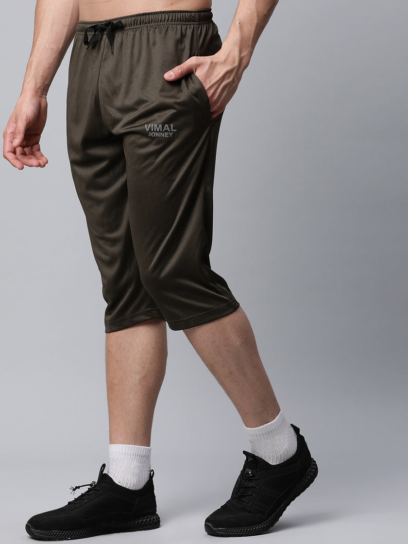 Mack Jonney Dryfit Solid Olive 3/4th Capri for Men