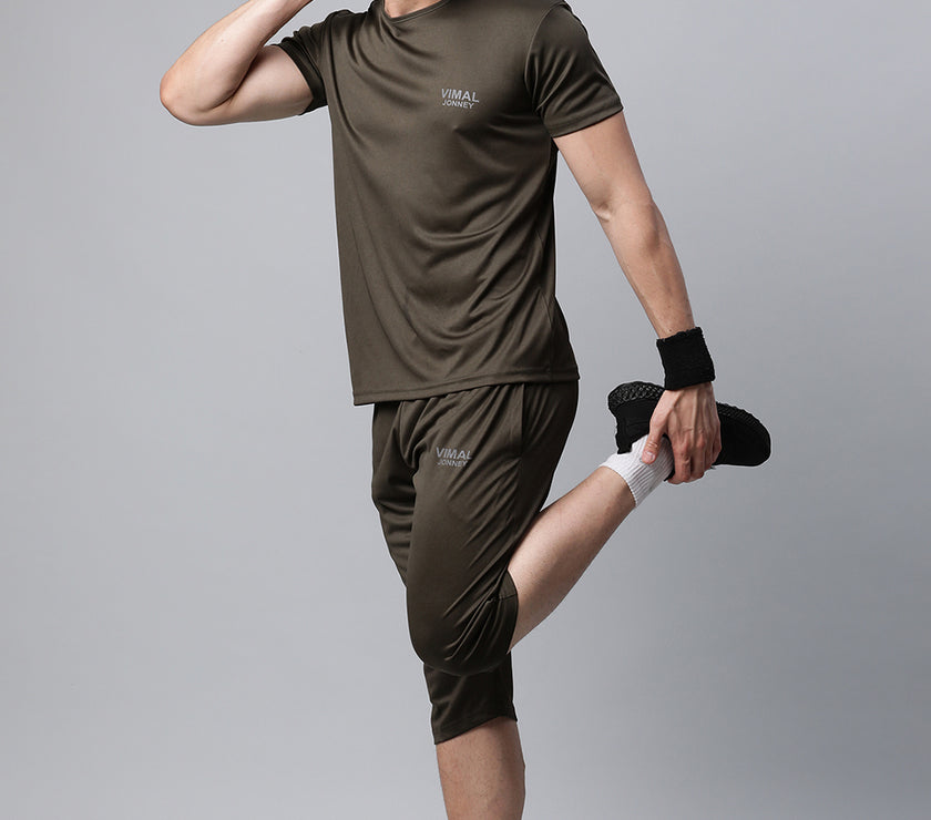 Mack Jonney Dryfit Solid Olive 3/4th Capri for Men