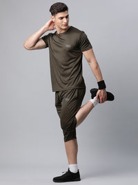Mack Jonney Dryfit Solid Olive 3/4th Capri for Men