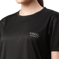 Mack Jonney Dryfit Solid Black T-shirt for Women