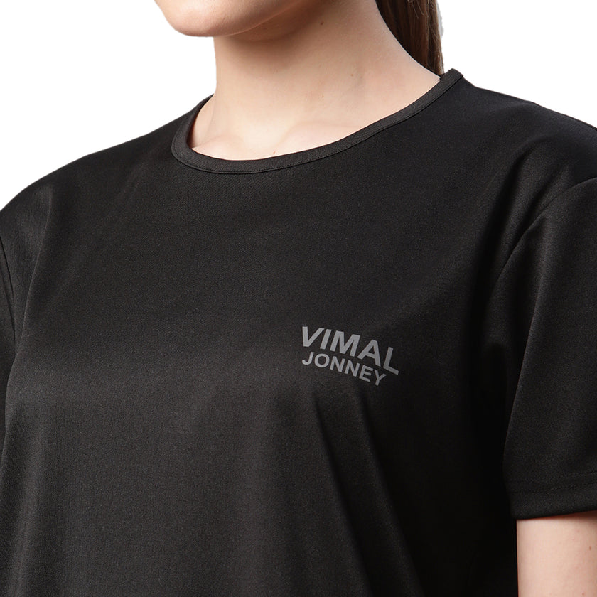 Mack Jonney Dryfit Solid Black T-shirt for Women