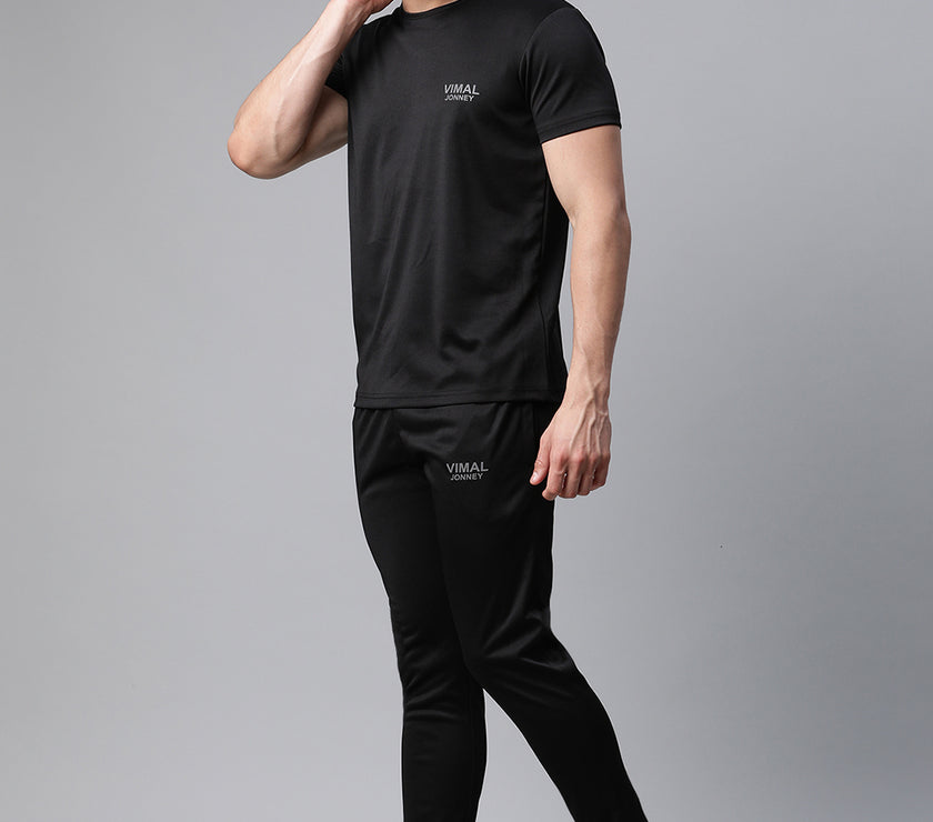 Mack Jonney Dryfit Solid Black Tracksuit for Men