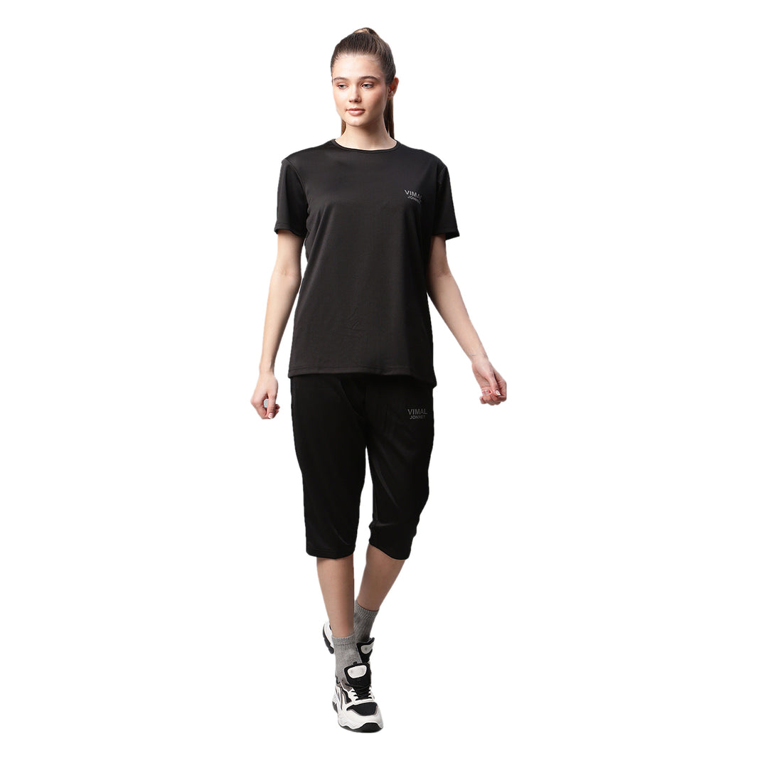 Mack Jonney Dryfit Solid Black Tracksuit for Women