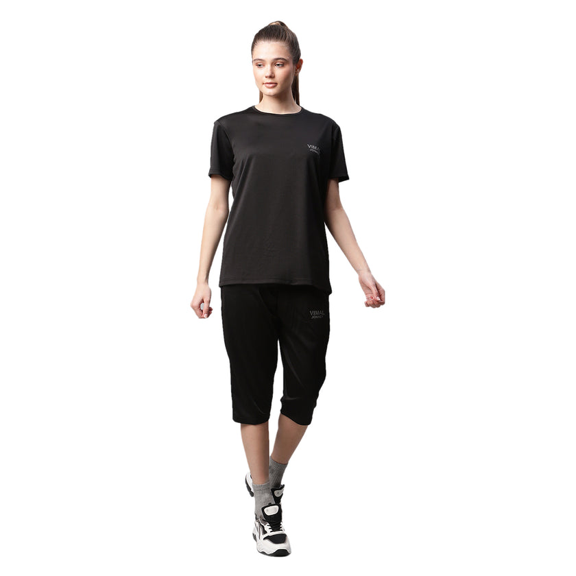 Mack Jonney Dryfit Solid Black Tracksuit for Women