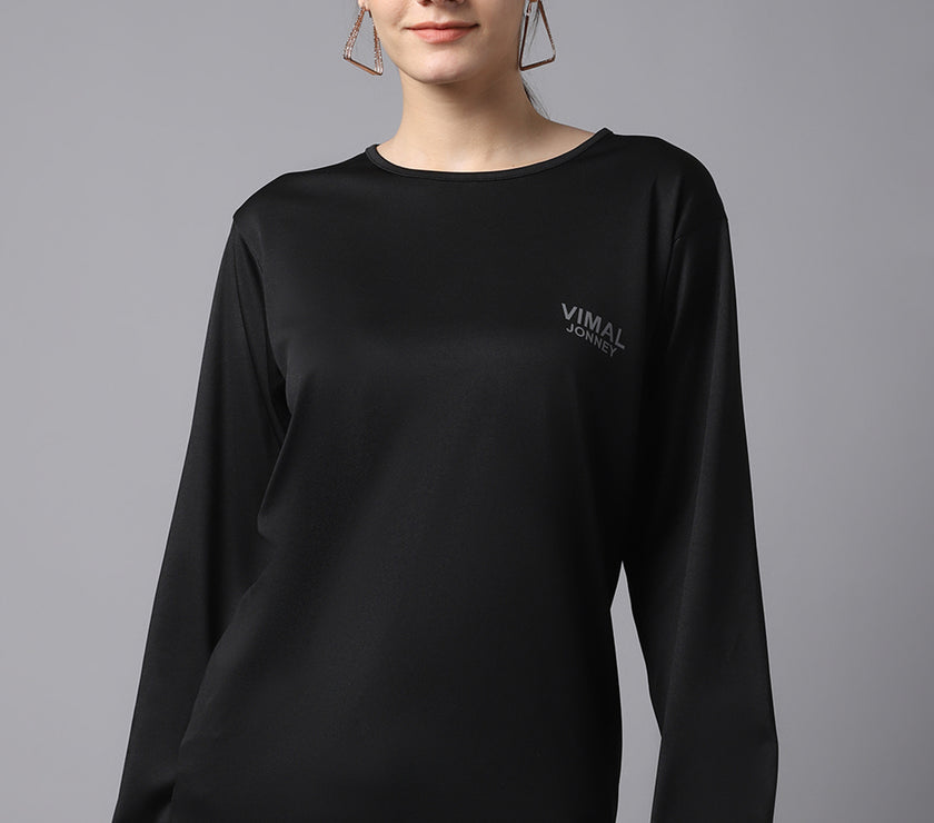 Mack Jonney Dryfit Lycra Black FullSleeve T-Shirt For Women