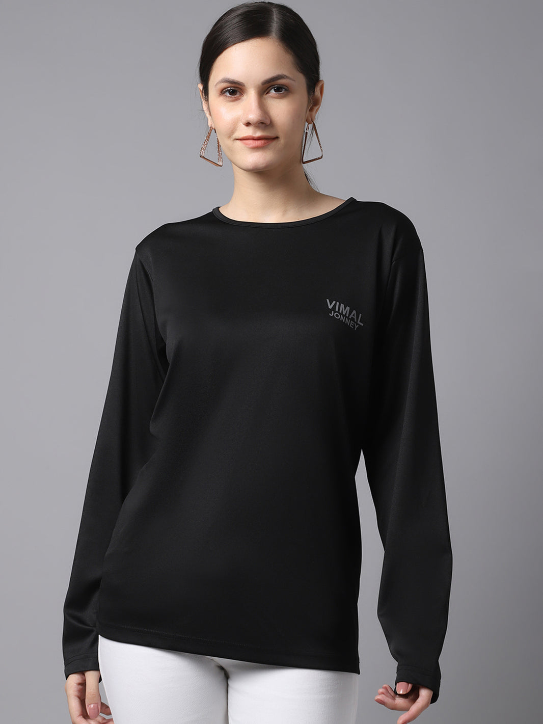 Mack Jonney Dryfit Lycra Black FullSleeve T-Shirt For Women