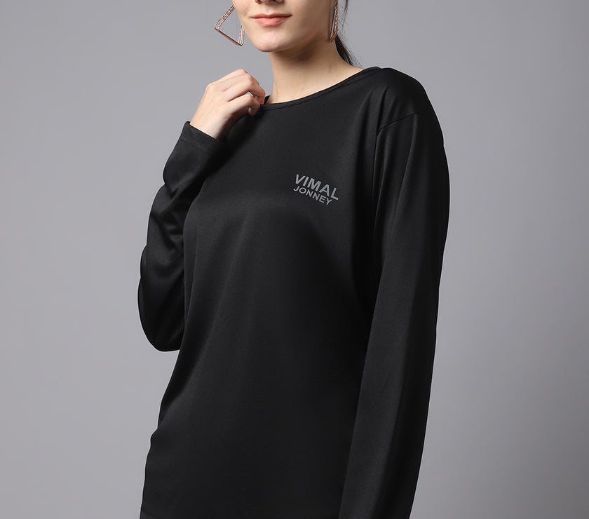 Mack Jonney Dryfit Lycra Black FullSleeve T-Shirt For Women