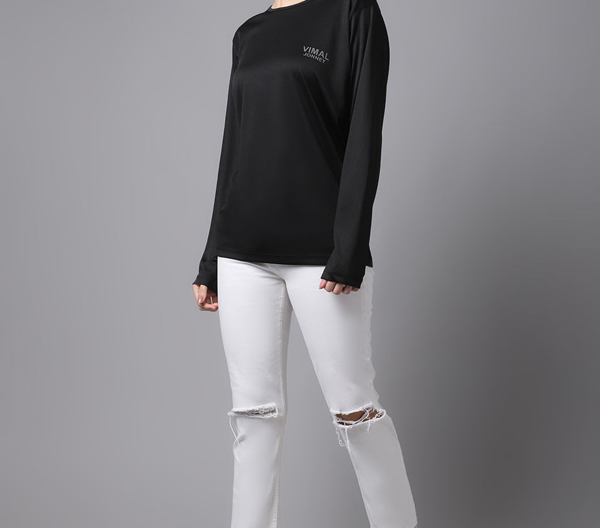 Mack Jonney Dryfit Lycra Black FullSleeve T-Shirt For Women