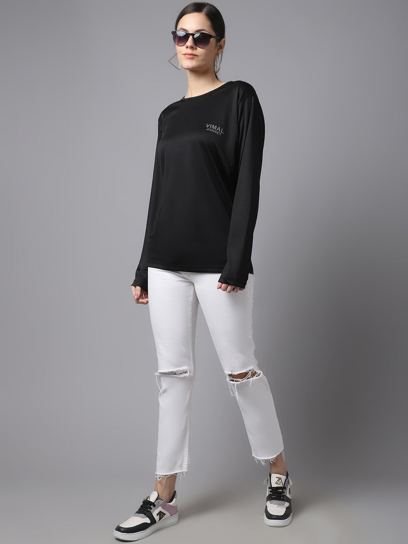 Mack Jonney Dryfit Lycra Black FullSleeve T-Shirt For Women