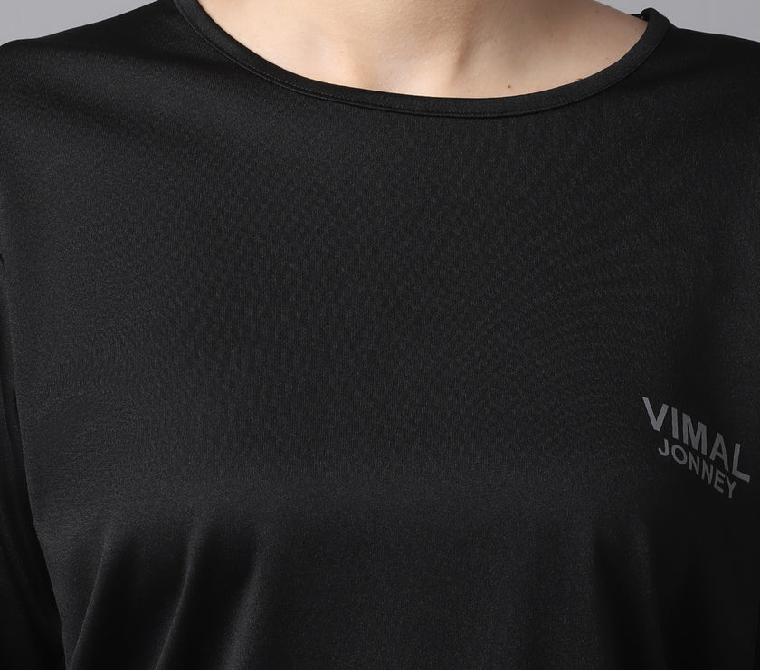 Mack Jonney Dryfit Lycra Black FullSleeve T-Shirt For Women