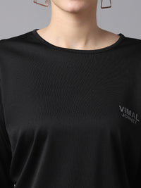 Mack Jonney Dryfit Lycra Black FullSleeve T-Shirt For Women