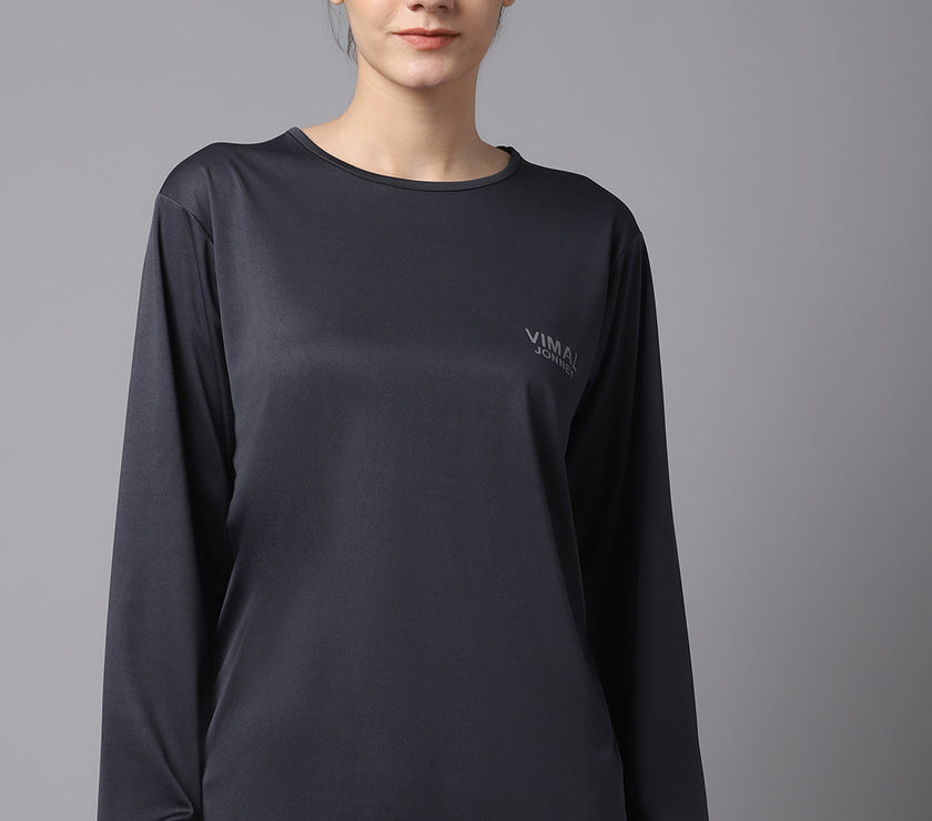 Mack Jonney Dryfit Lycra Grey FullSleeve T-Shirt For Women