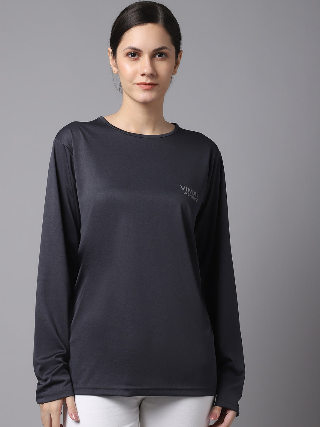 Mack Jonney Dryfit Lycra Grey FullSleeve T-Shirt For Women