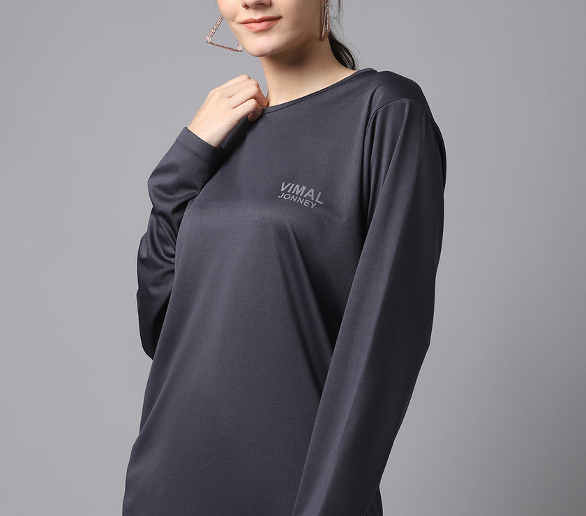 Mack Jonney Dryfit Lycra Grey FullSleeve T-Shirt For Women