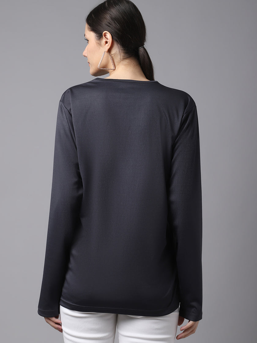 Mack Jonney Dryfit Lycra Grey FullSleeve T-Shirt For Women