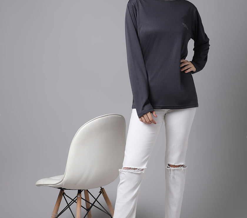 Mack Jonney Dryfit Lycra Grey FullSleeve T-Shirt For Women
