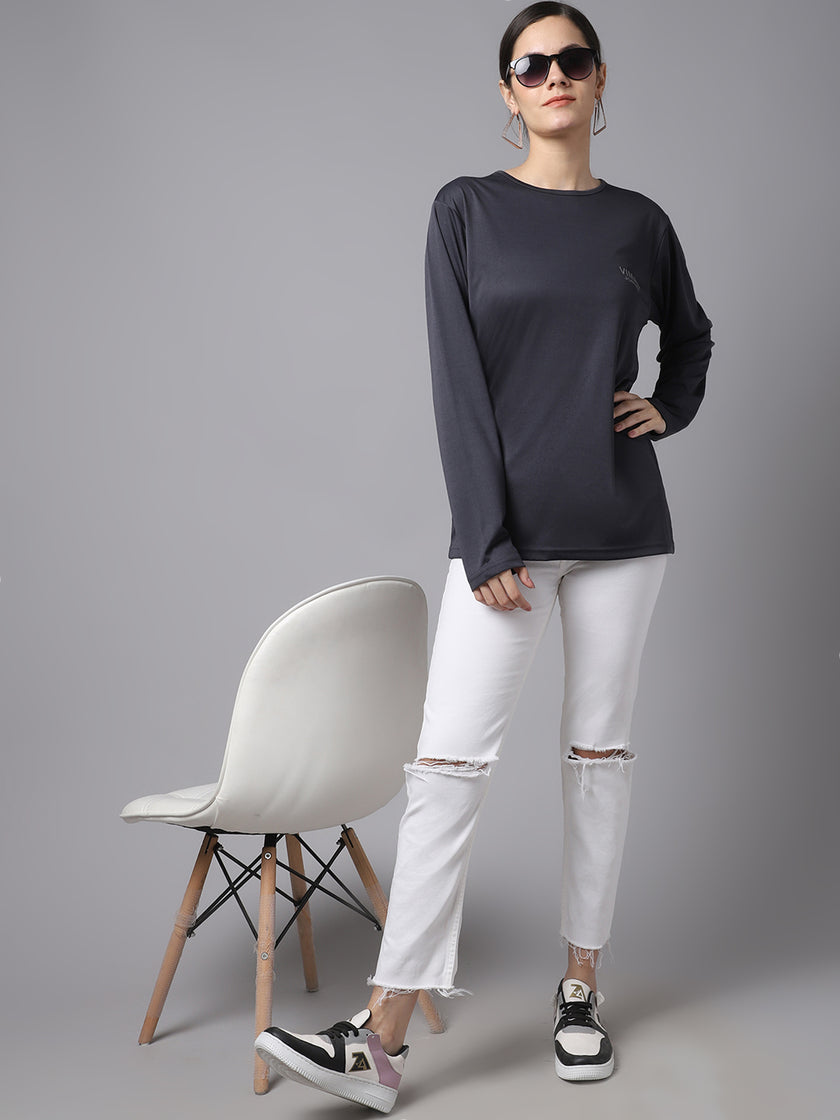 Mack Jonney Dryfit Lycra Grey FullSleeve T-Shirt For Women