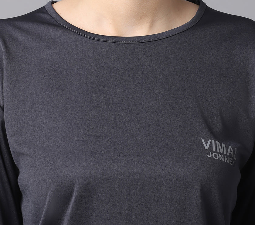 Mack Jonney Dryfit Lycra Grey FullSleeve T-Shirt For Women